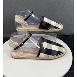 Kate Spade Bonnie Espadrilles Flats Ankle Strap Black White Check Women Size 9